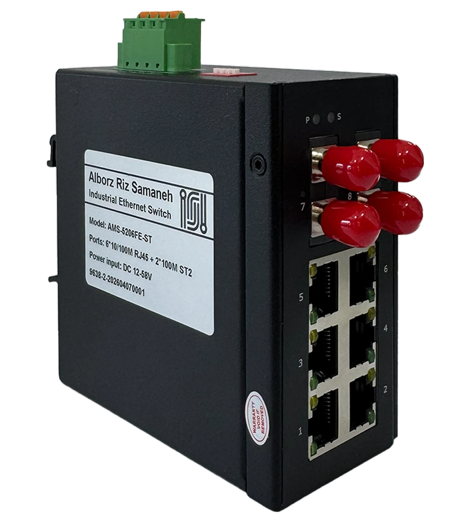 AMS-5206 industrial Ethernet switch angled view